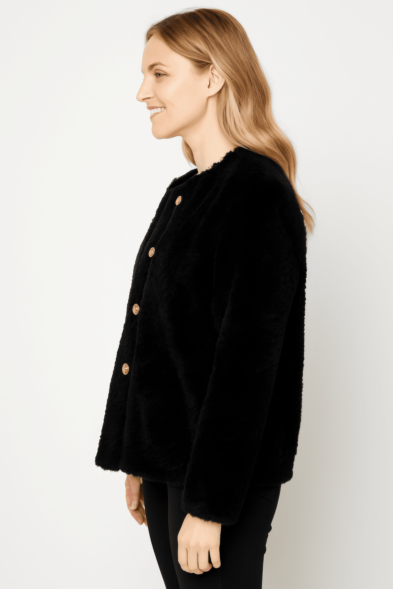 Women Textured Double-breasted Faux Shearling Jacket Coats & Jackets jehouze 