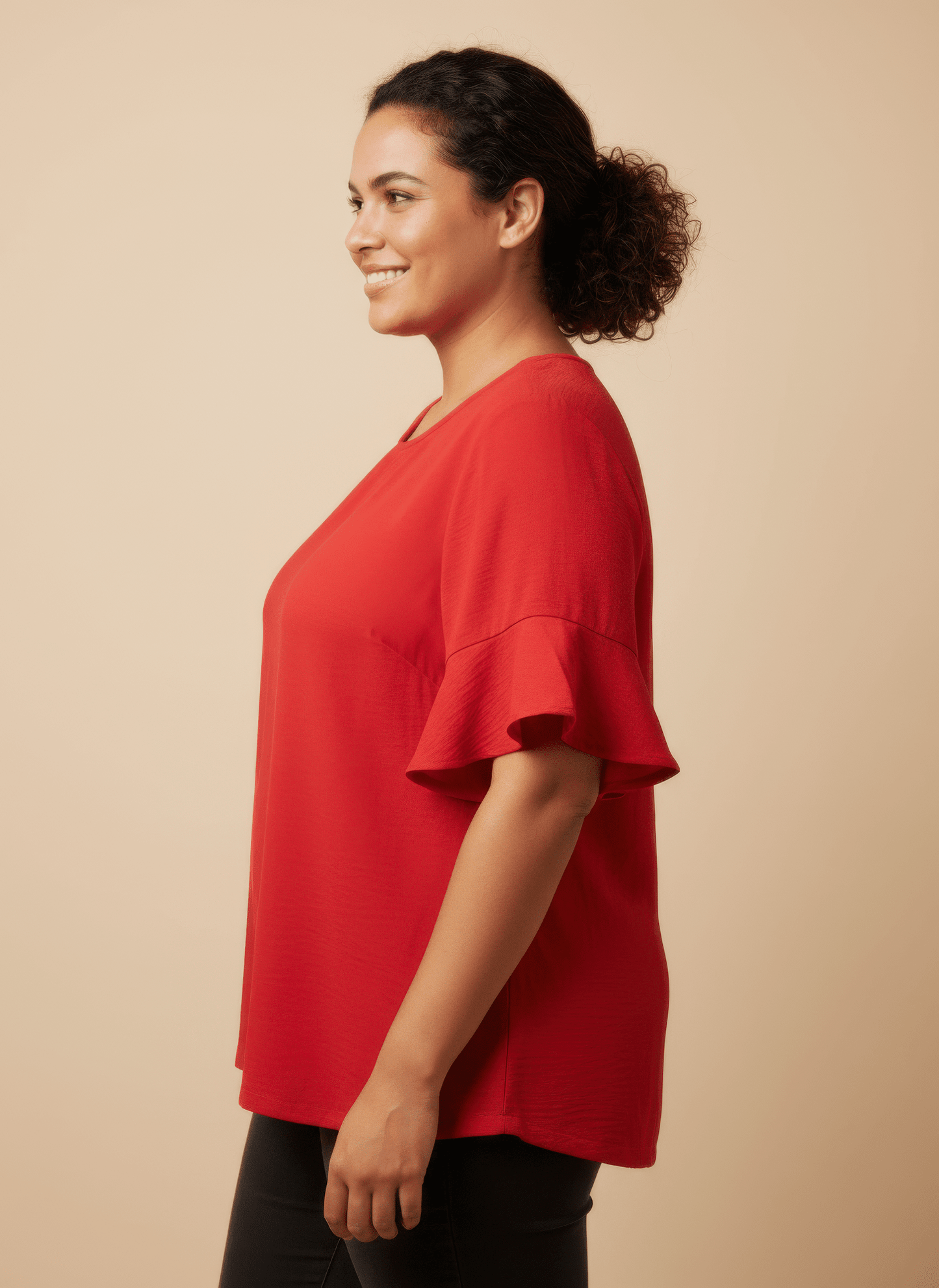 Women Textured Ruffle Sleeve Short Sleeve Top Shirts & Tops jehouze 