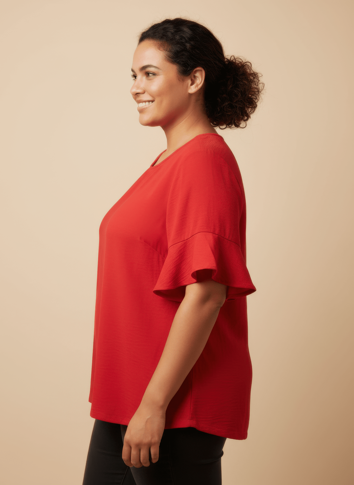 Women Textured Ruffle Sleeve Short Sleeve Top Shirts & Tops jehouze 