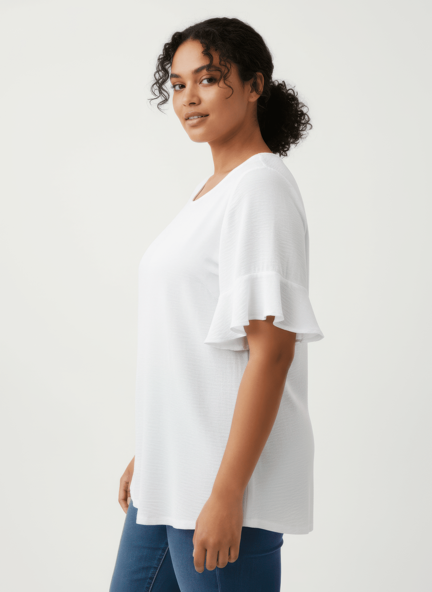 Women Textured Ruffle Sleeve Short Sleeve Top Shirts & Tops jehouze 