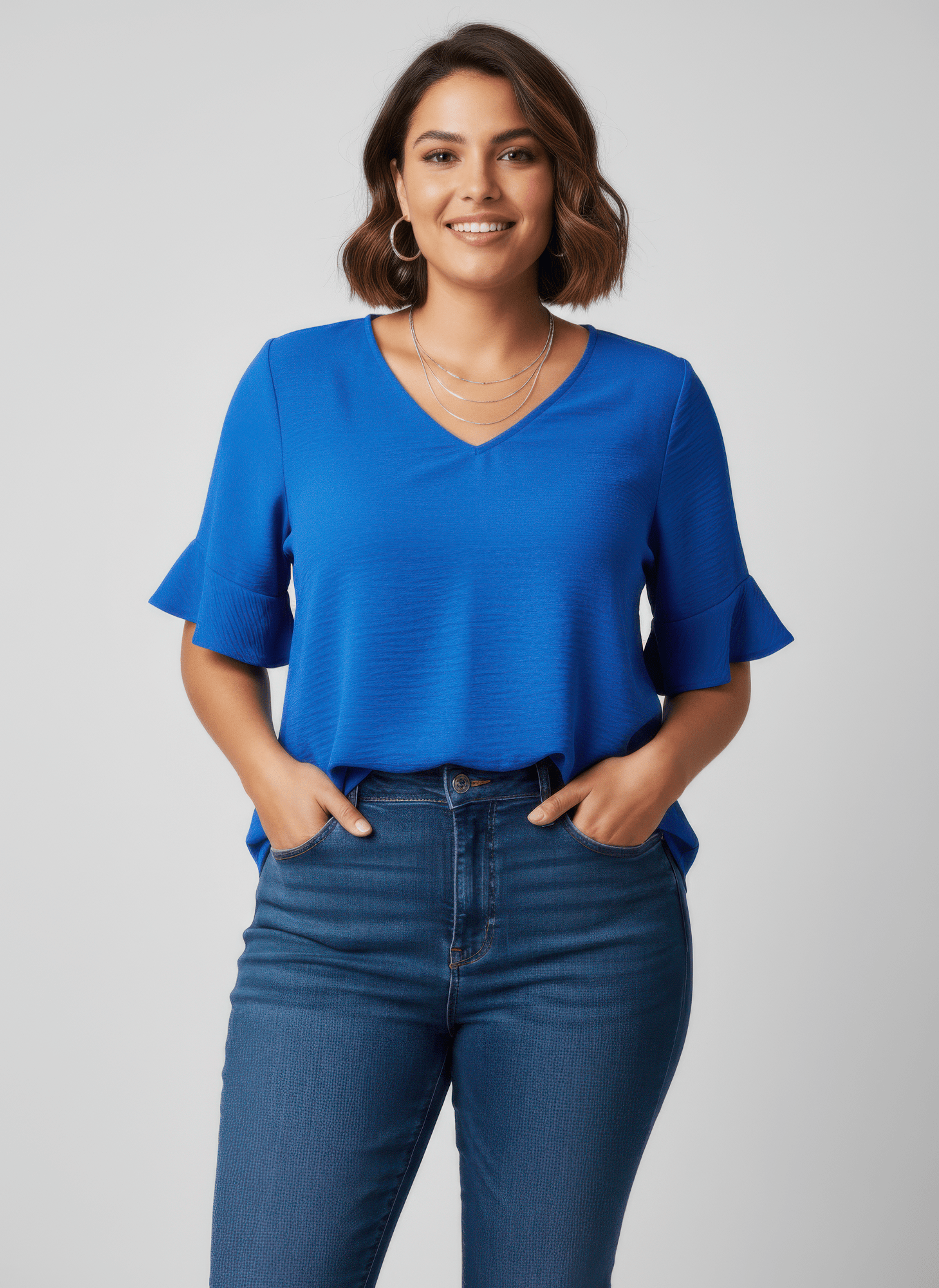 Women Textured Ruffle Sleeve Short Sleeve Top Shirts & Tops jehouze Blue L 