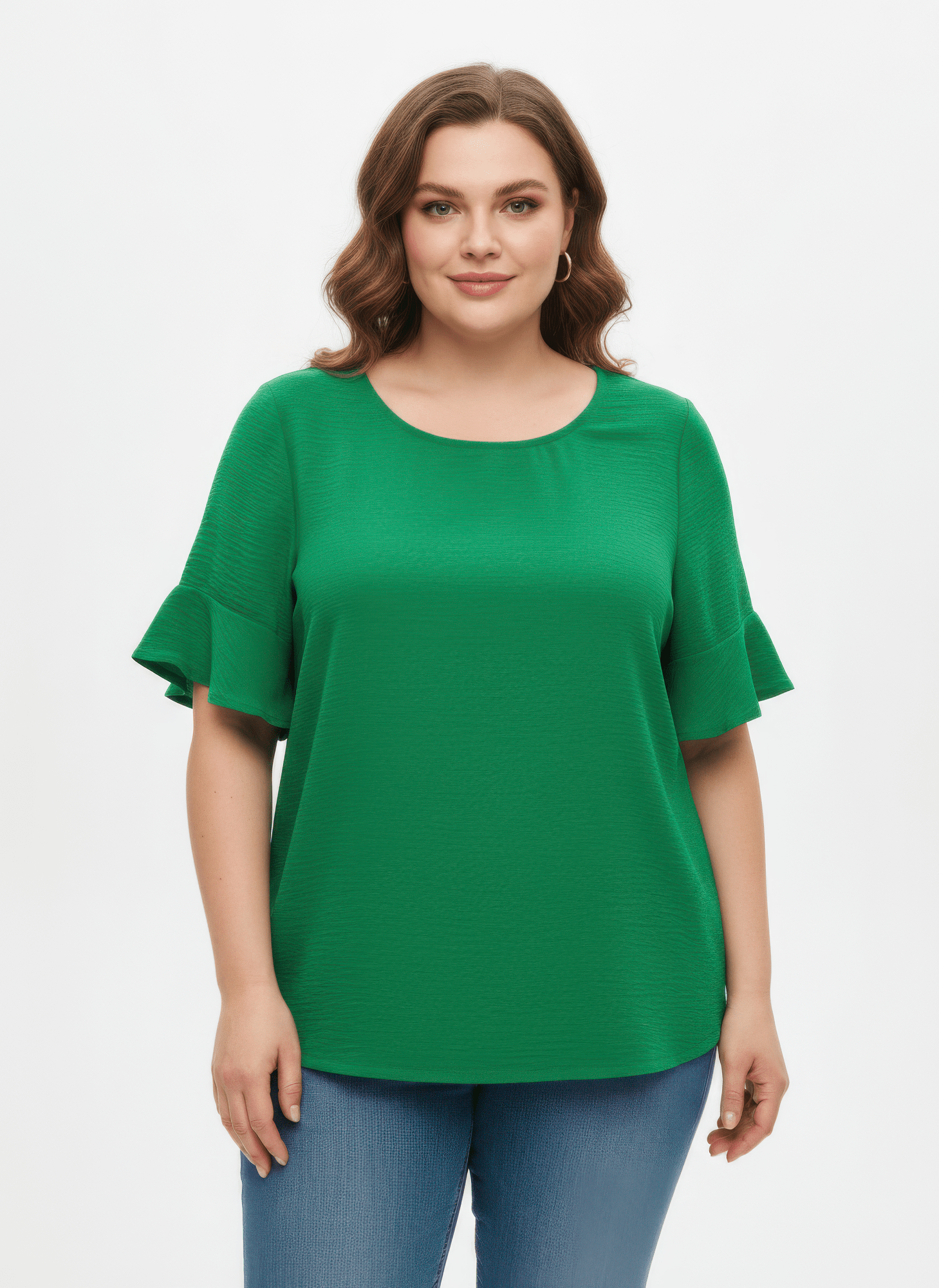 Women Textured Ruffle Sleeve Short Sleeve Top Shirts & Tops jehouze Green L 