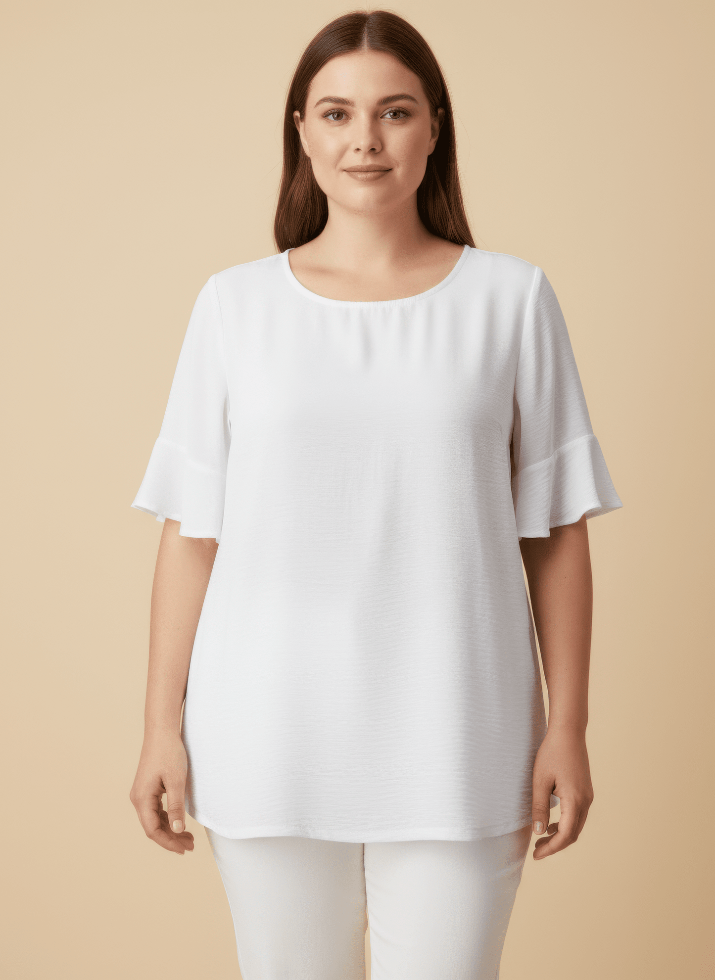 Women Textured Ruffle Sleeve Short Sleeve Top Shirts & Tops jehouze White L 