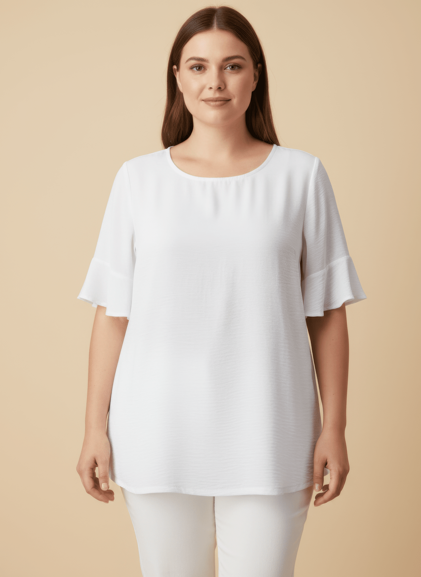 Women Textured Ruffle Sleeve Short Sleeve Top Shirts & Tops jehouze White L 