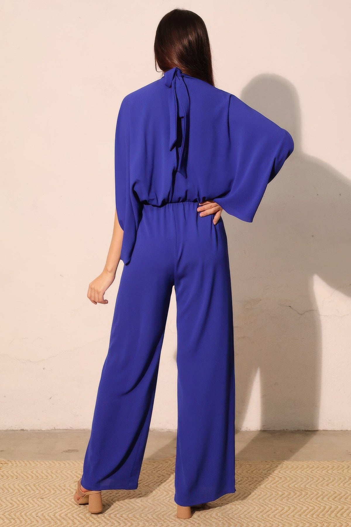 Women Textured Solid Mock Neck Caftan Jumpsuit Jumpsuits & Rompers jehouze 