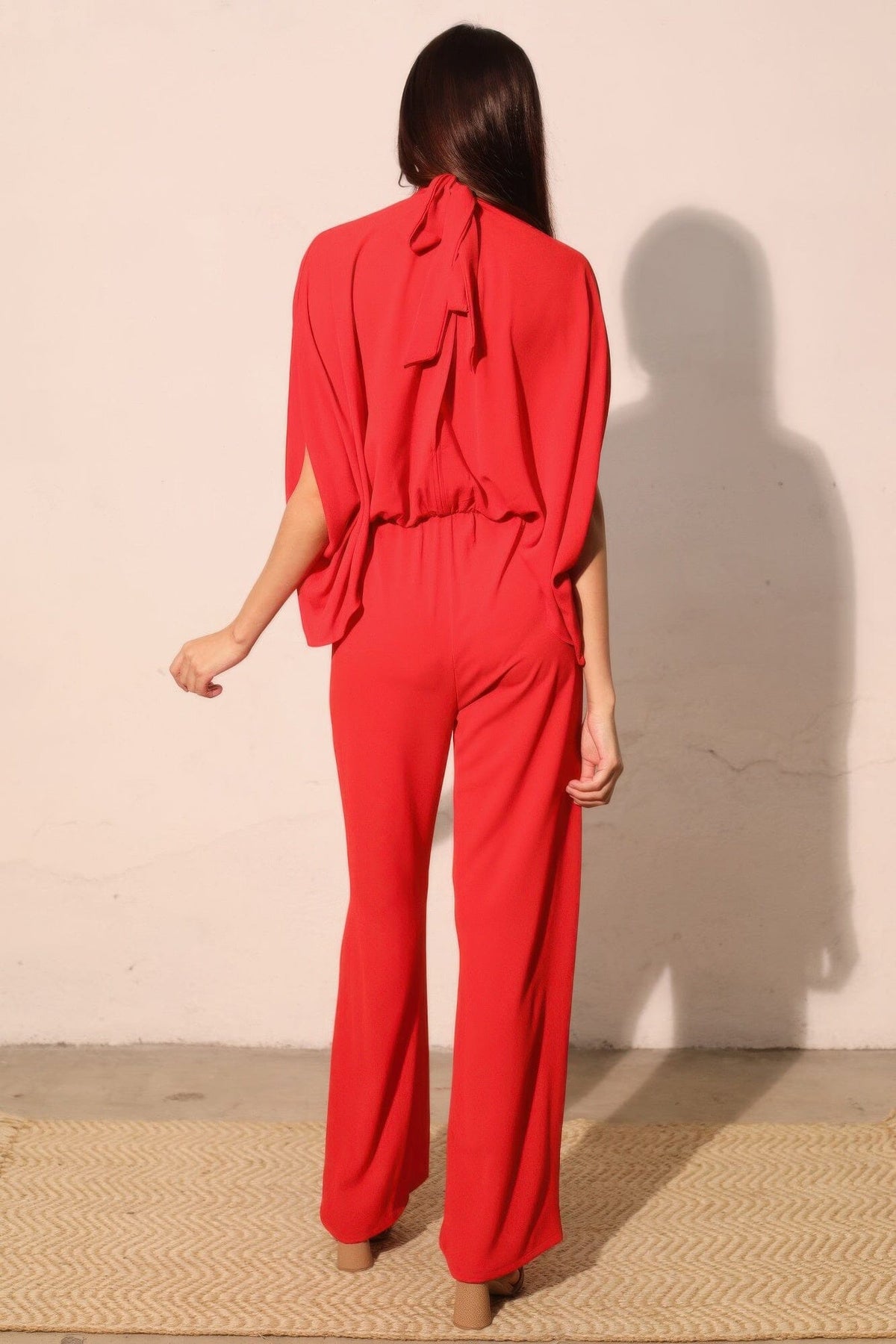 Women Textured Solid Mock Neck Caftan Jumpsuit Jumpsuits & Rompers jehouze 