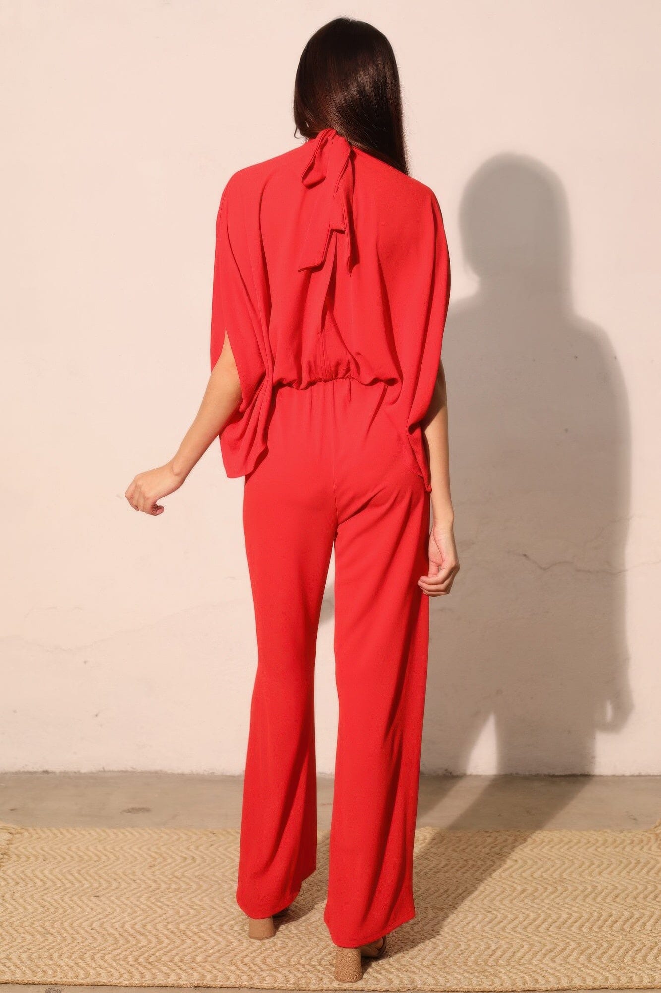 Women Textured Solid Mock Neck Caftan Jumpsuit Jumpsuits & Rompers jehouze 