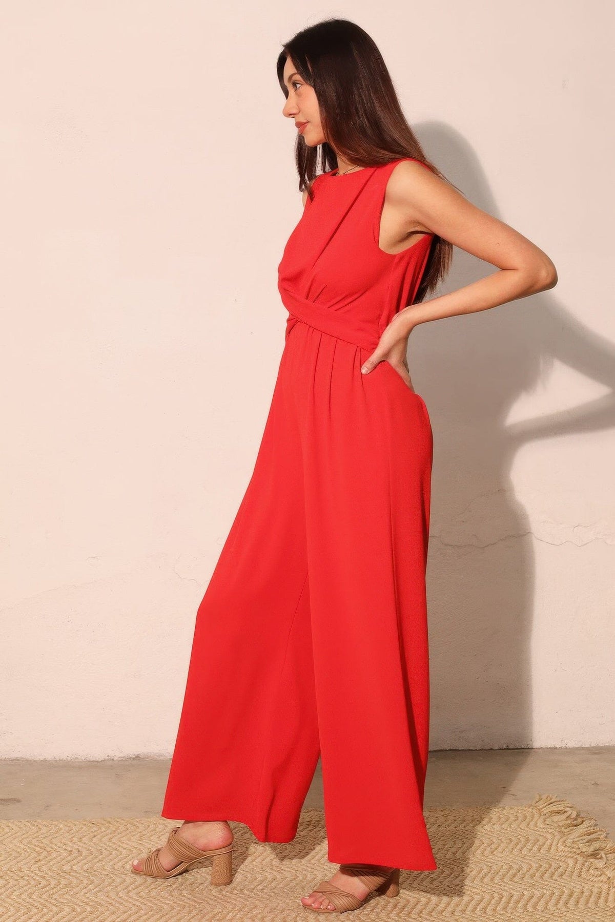 Women Textured Solid Twist Front Jumpsuit Jumpsuits & Rompers jehouze 