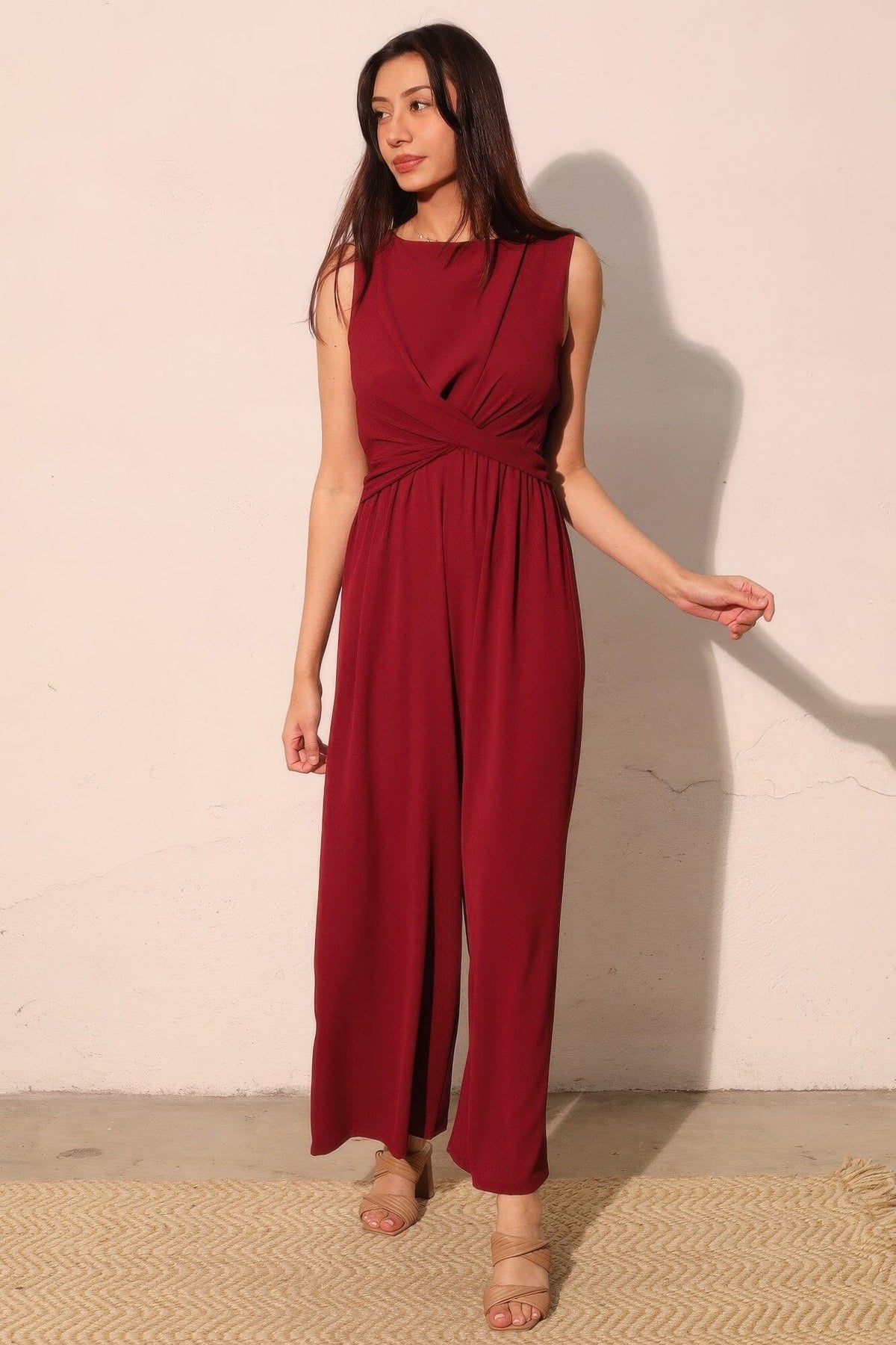 Women Textured Solid Twist Front Jumpsuit Jumpsuits & Rompers jehouze 