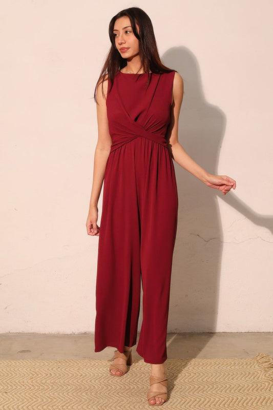 Women Textured Solid Twist Front Jumpsuit Jumpsuits & Rompers jehouze 