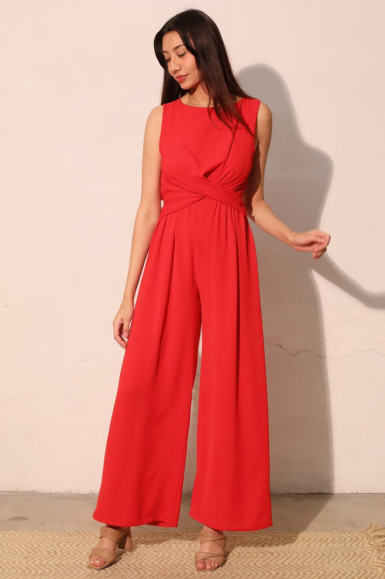 Women Textured Solid Twist Front Jumpsuit Jumpsuits & Rompers jehouze 