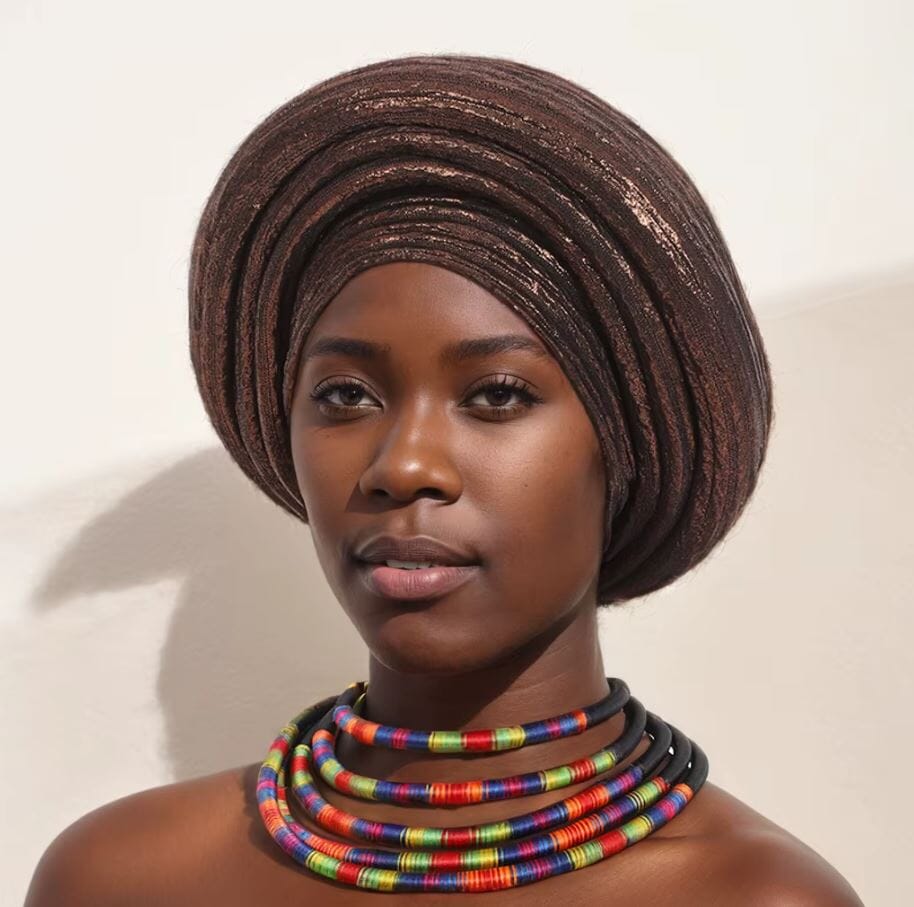 Women Turban Auto Gele Headtie Wrap Cap Hat jehouze Coffee Brown2 