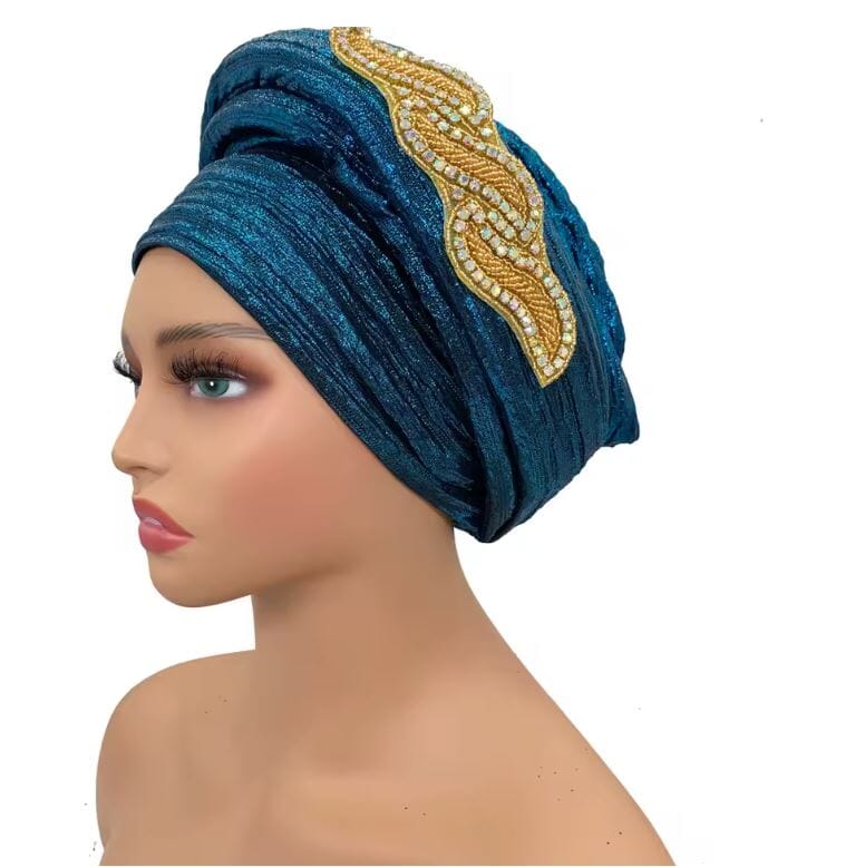 Women Turban Auto Gele Headtie Wrap Cap Hat jehouze Cyan 