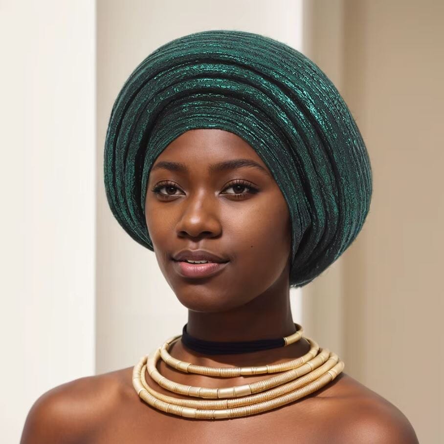 Women Turban Auto Gele Headtie Wrap Cap Hat jehouze Dark Green2 