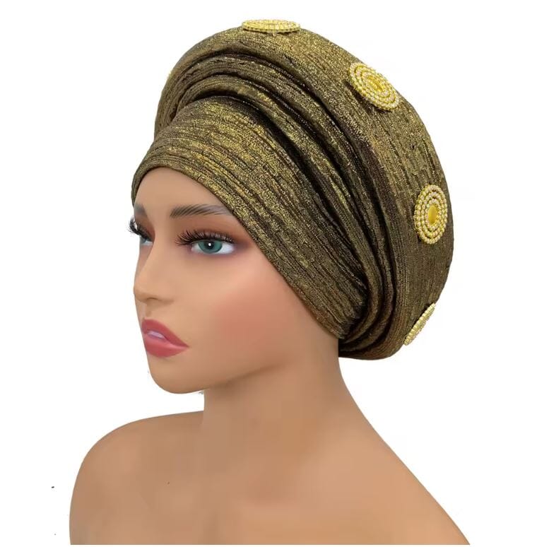 Women Turban Auto Gele Headtie Wrap Cap Hat jehouze Golden 