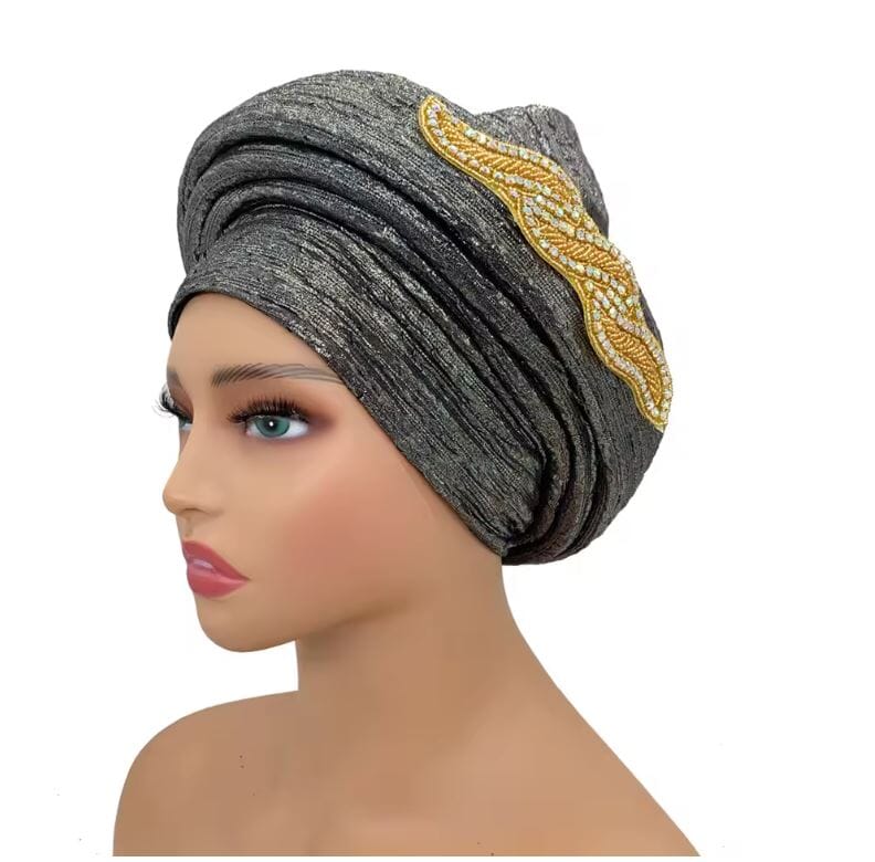Women Turban Auto Gele Headtie Wrap Cap Hat jehouze Gray 