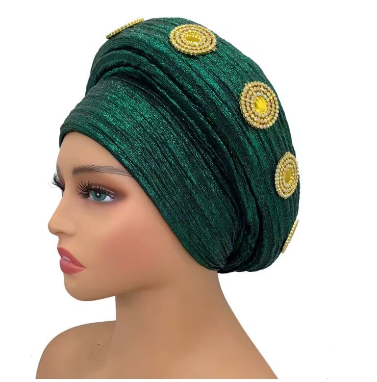 Women Turban Auto Gele Headtie Wrap Cap Hat jehouze Green1 