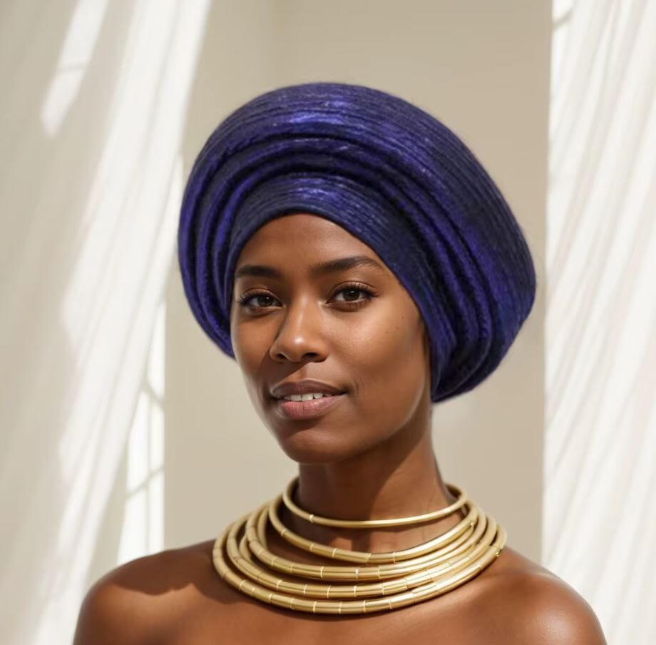 Women Turban Auto Gele Headtie Wrap Cap Hat jehouze Navy Blue2 