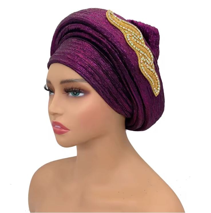 Women Turban Auto Gele Headtie Wrap Cap Hat jehouze Purple 