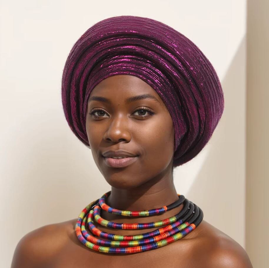Women Turban Auto Gele Headtie Wrap Cap Hat jehouze Purple2 