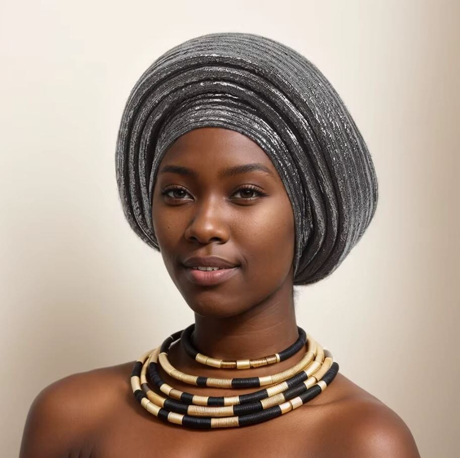 Women Turban Auto Gele Headtie Wrap Cap Hat jehouze Silver 