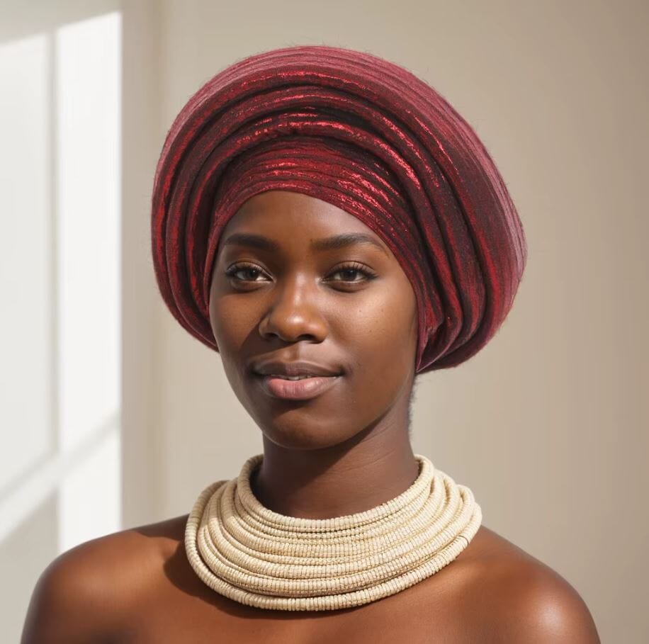 Women Turban Auto Gele Headtie Wrap Cap Hat jehouze Wine Red2 