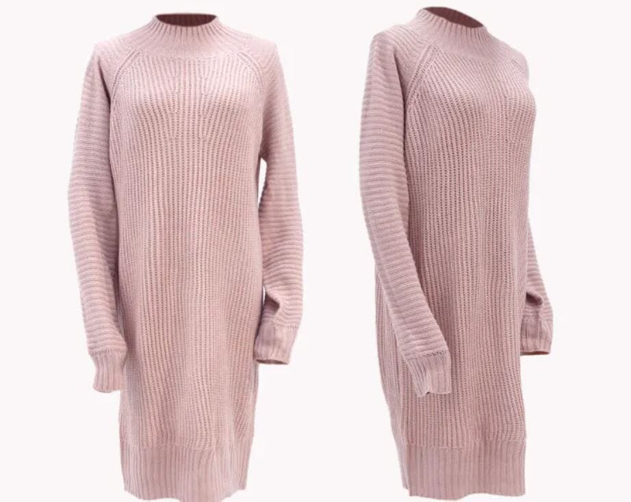 Women Turtleneck Long Sleeve Knit Stretchable Elasticity Slim Mini Sweater Dress Dresses jehouze 