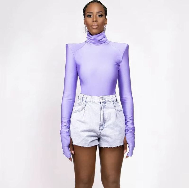 Women Turtleneck Long Sleeve Slim Fit Bodysuit Top bodysuit jehouze Purple S 