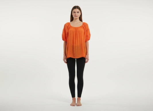 Women Unique Spectrum Solid Short Sleeve Blouse Shirts & Tops jehouze Orange S 