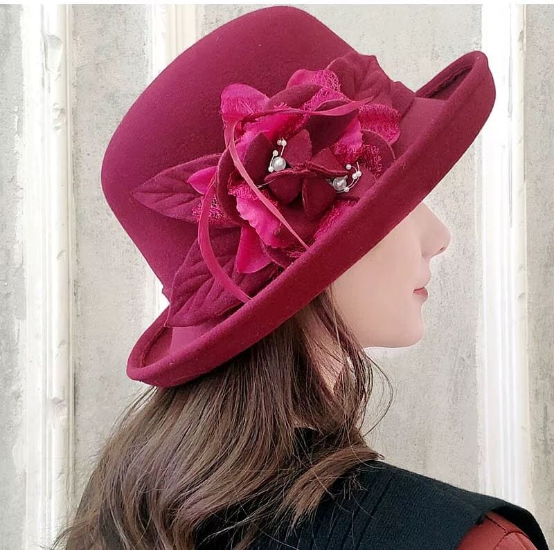 Women Vintage Flower Wool Fedoras Bowler Wedding Tea Party Hat Hat jehouze 