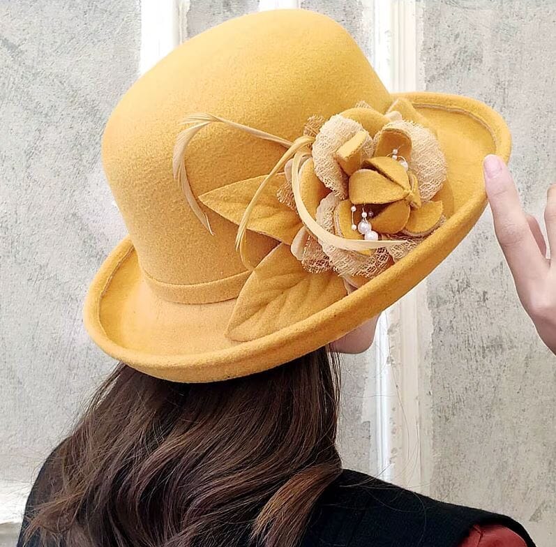 Women Vintage Flower Wool Fedoras Bowler Wedding Tea Party Hat Hat jehouze 