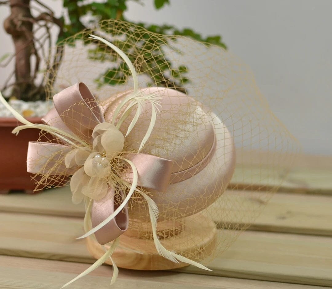 Women Vintage Pillbox Kentucky Derby Fascinator Flower Veil Wedding Tea Party Hat Hat jehouze champagne 