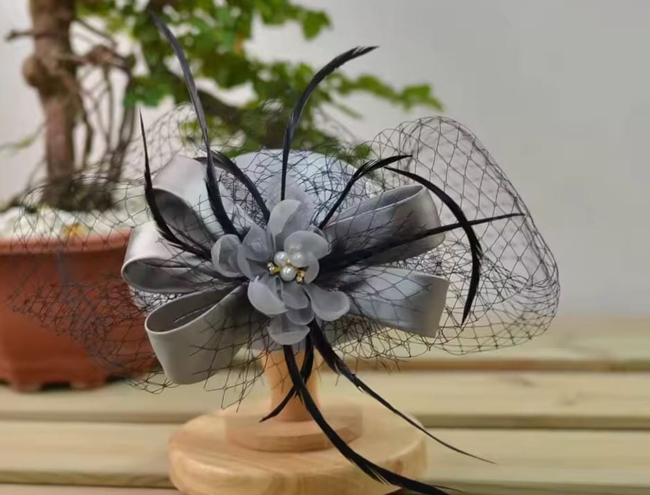 Women Vintage Pillbox Kentucky Derby Fascinator Flower Veil Wedding Tea Party Hat Hat jehouze Gray 