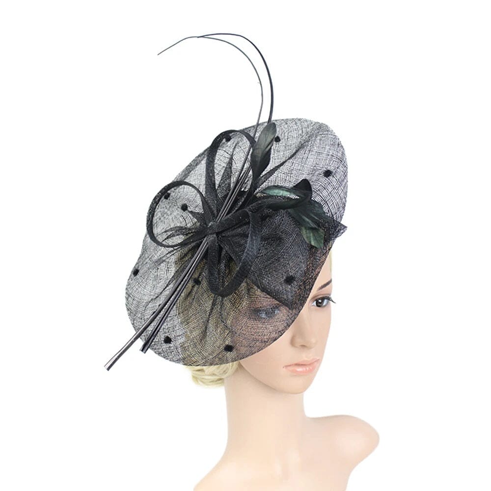 Women Vintage Sinamay Feather Party Fascinator Hat Fascinators jehouze black 