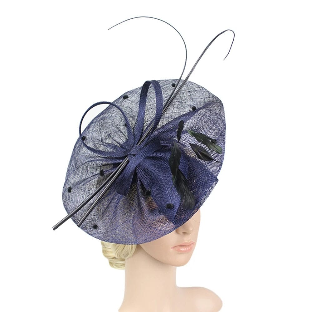 Women Vintage Sinamay Feather Party Fascinator Hat Fascinators jehouze navy blue 