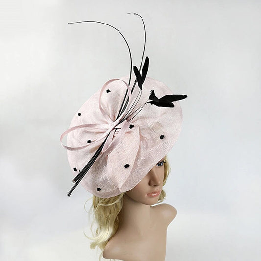 Women Vintage Sinamay Feather Party Fascinator Hat Fascinators jehouze pink 