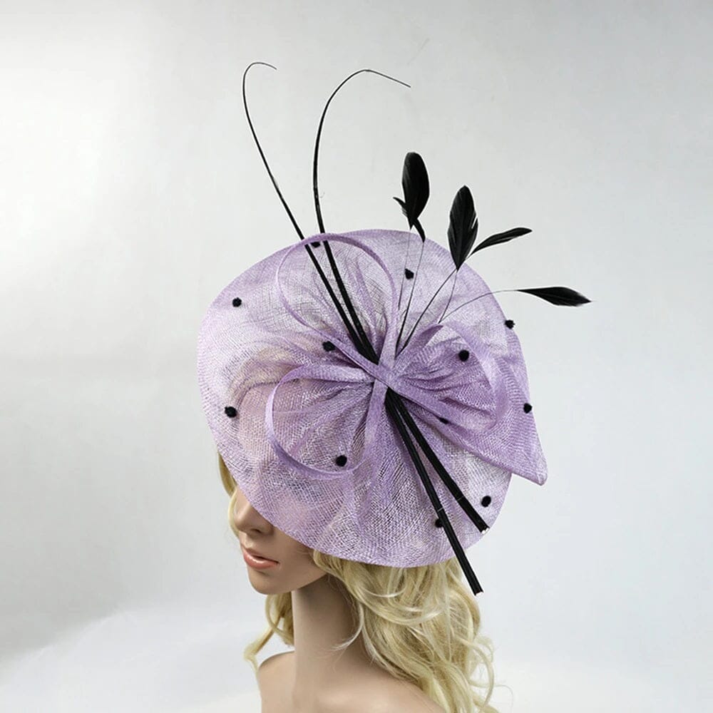 Women Vintage Sinamay Feather Party Fascinator Hat Fascinators jehouze purple 