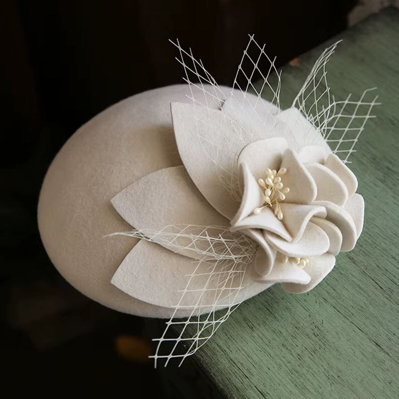 Women Vintage Wool Cashmere British Flower Tea Party Derby Hat Fascinators jehouze 