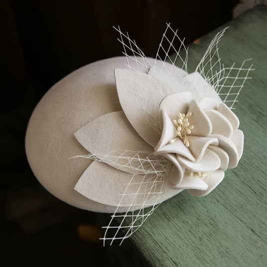 Women Vintage Wool Cashmere British Flower Tea Party Derby Hat Fascinators jehouze 