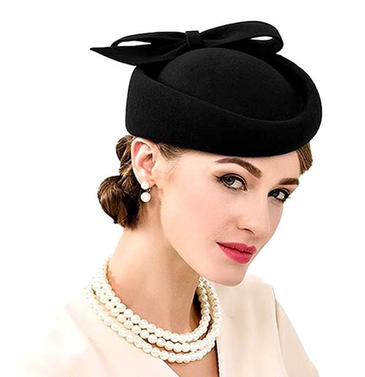 Women Vintage Wool Wedding Pillbox Tea Party Church Hat Hat jehouze Black 