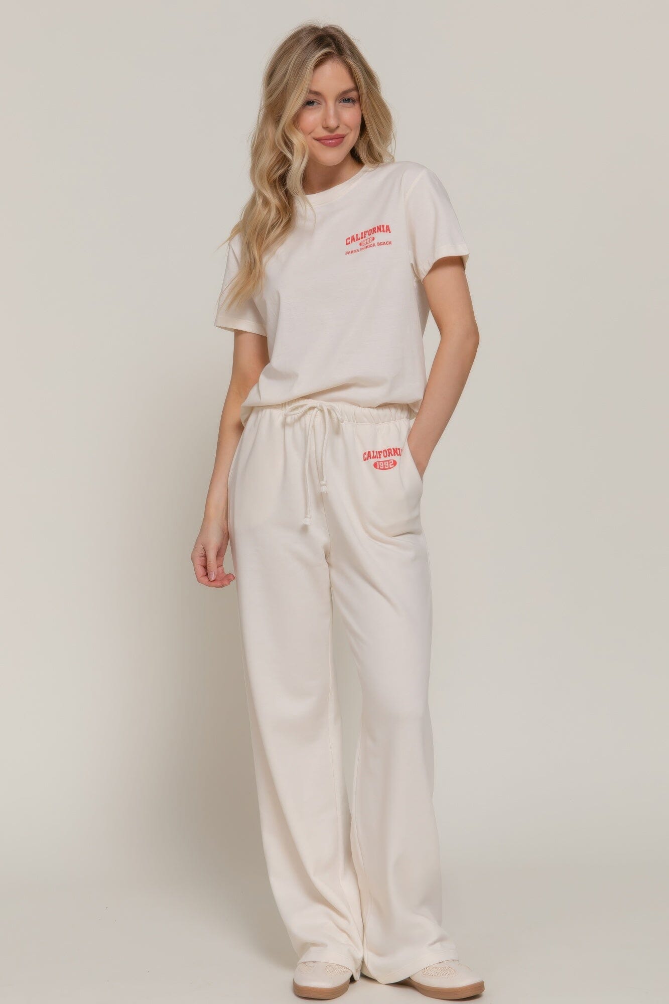 Women Waistband Print Detail Sweatpants Pants jehouze Buttercream S 