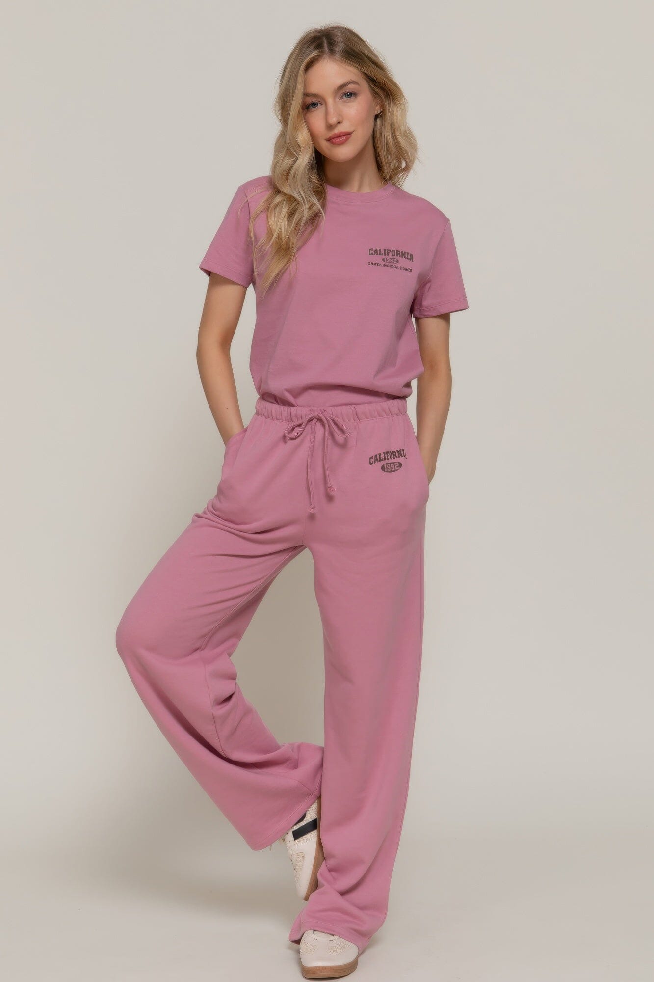 Women Waistband Print Detail Sweatpants Pants jehouze Dusty pink S 