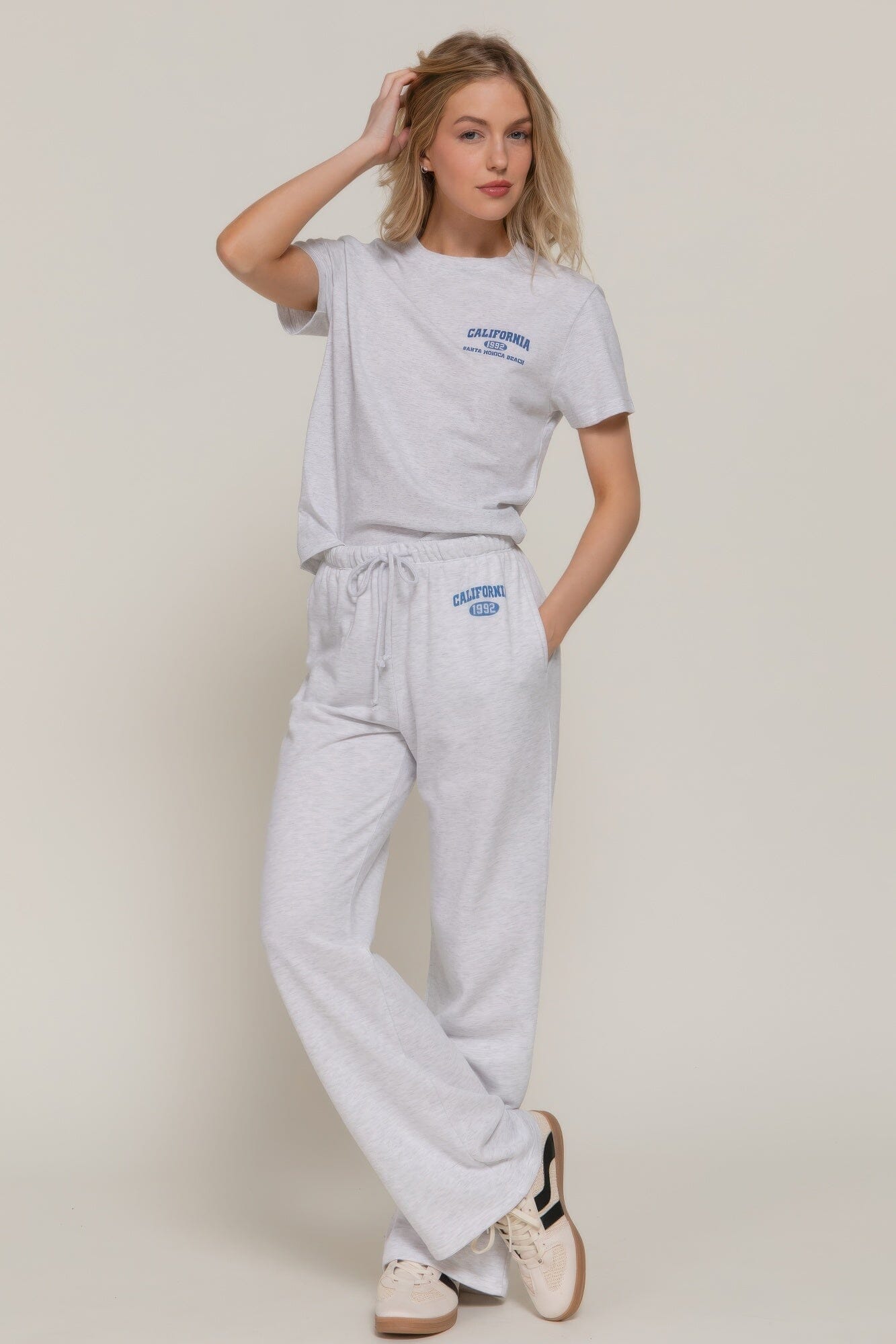 Women Waistband Print Detail Sweatpants Pants jehouze Grey-marl S 
