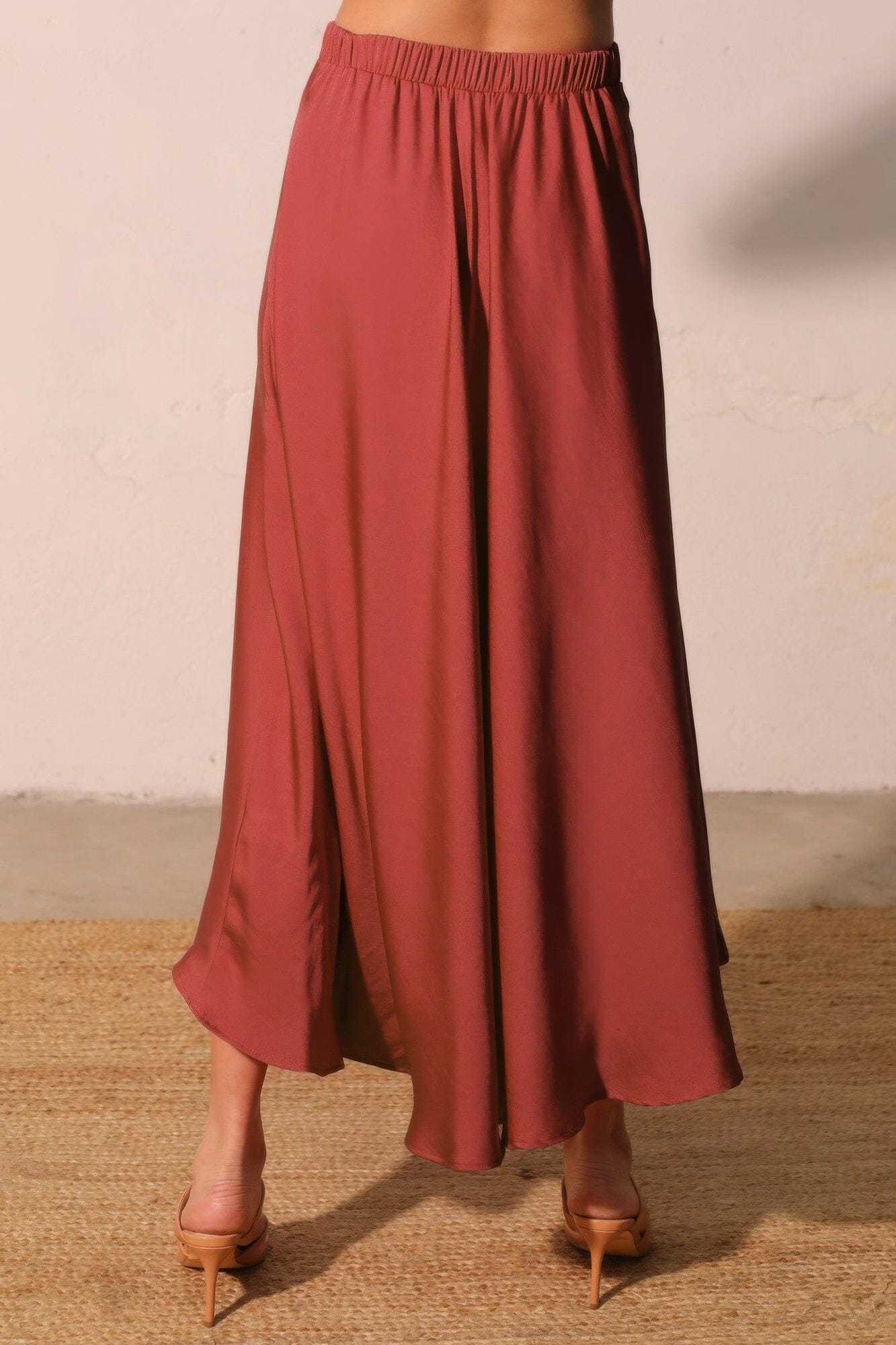 Women Washed Poly Silk Midi Swing Skirt Skirts jehouze 