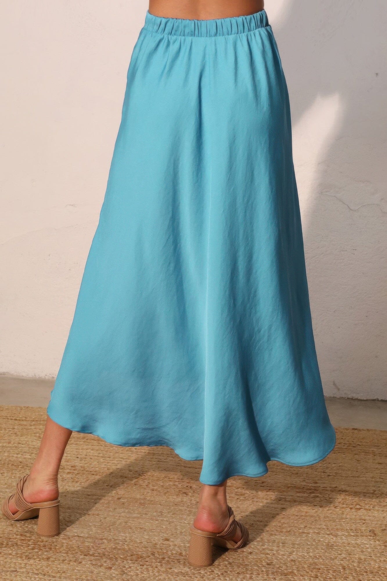 Women Washed Poly Silk Midi Swing Skirt Skirts jehouze 