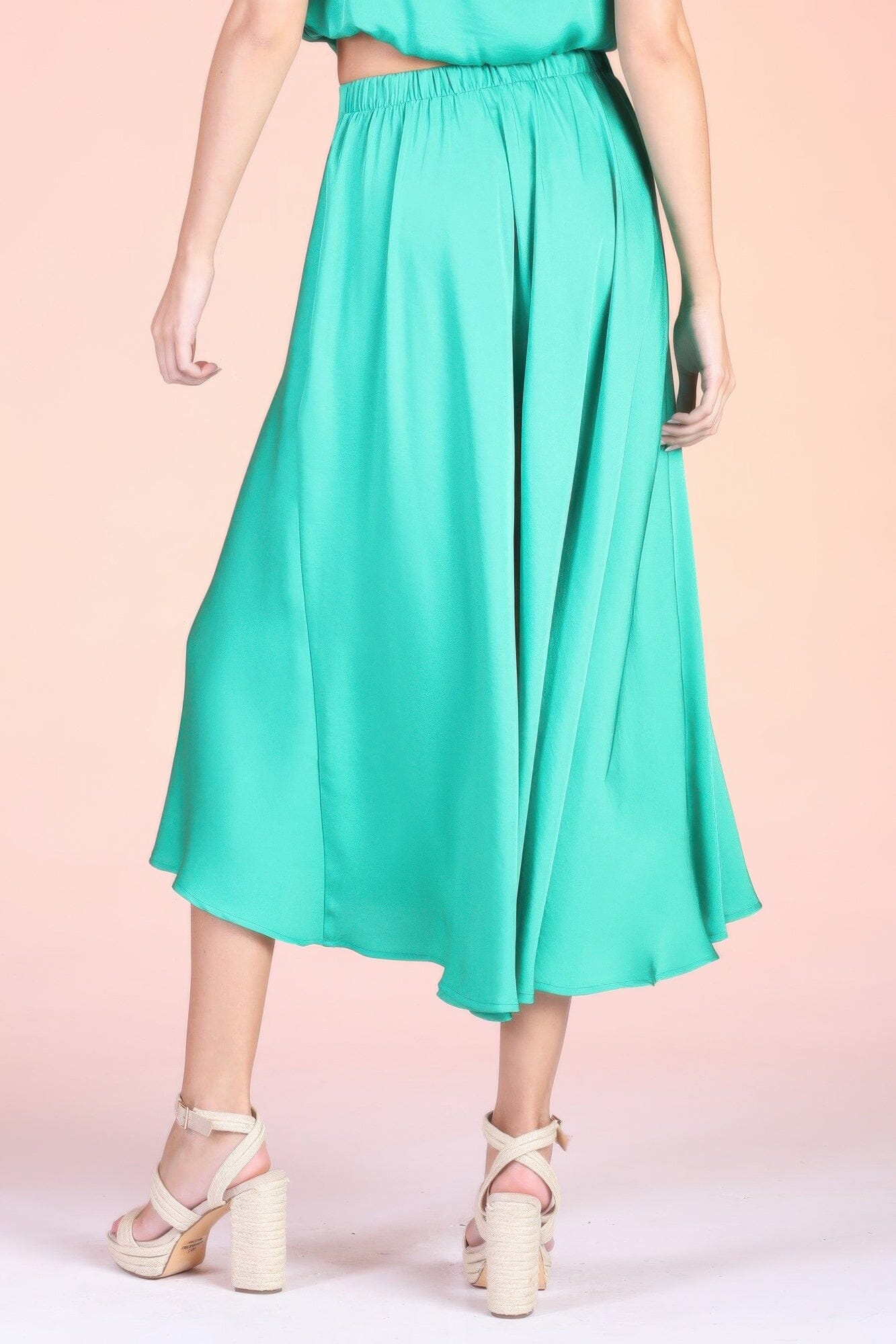 Women Washed Poly Silk Midi Swing Skirt Skirts jehouze 