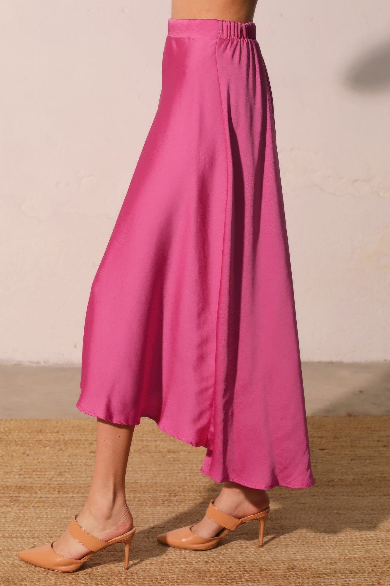 Women Washed Poly Silk Midi Swing Skirt Skirts jehouze 