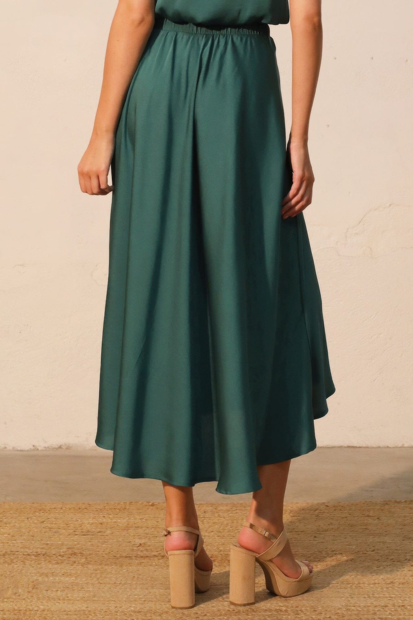 Women Washed Poly Silk Midi Swing Skirt Skirts jehouze 