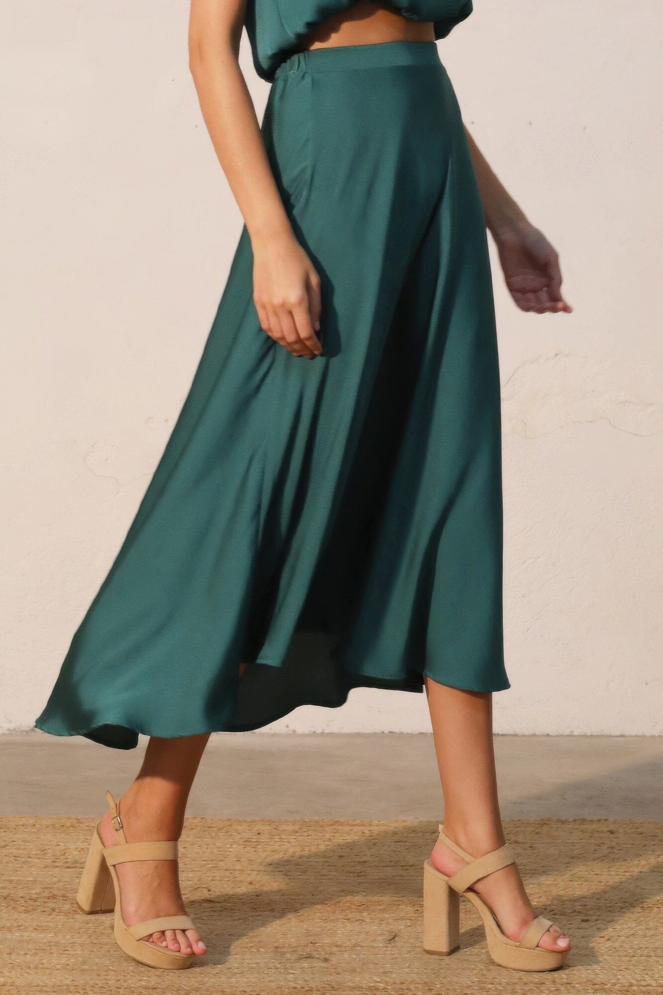 Women Washed Poly Silk Midi Swing Skirt Skirts jehouze 