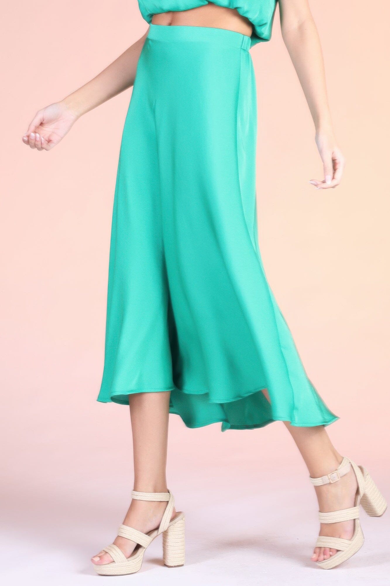 Women Washed Poly Silk Midi Swing Skirt Skirts jehouze 